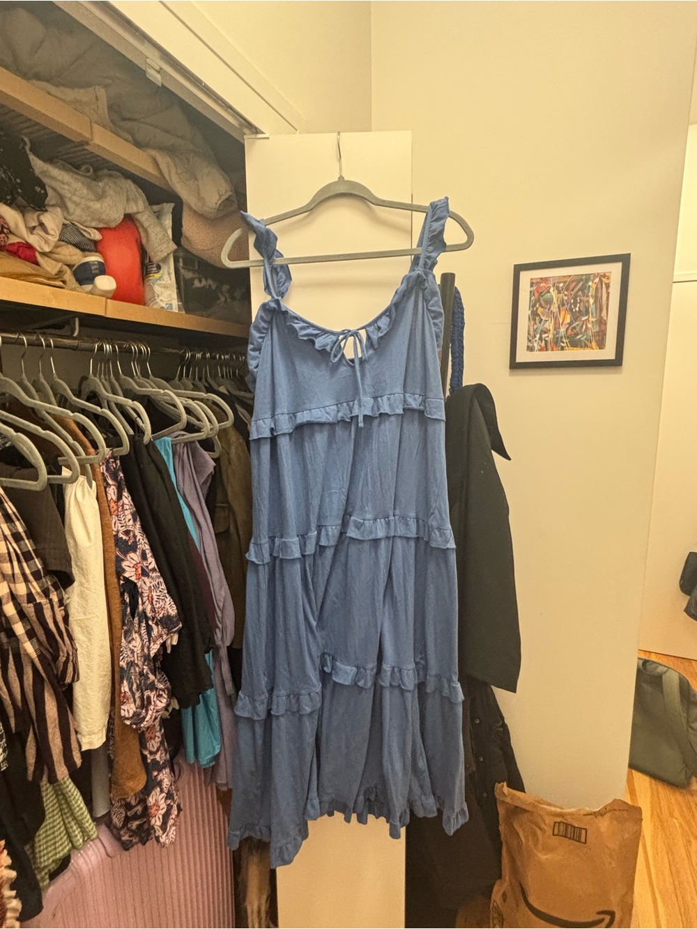 J. Crew Blue Tiered Ruffle Tie-Shoulder Maxi Dress